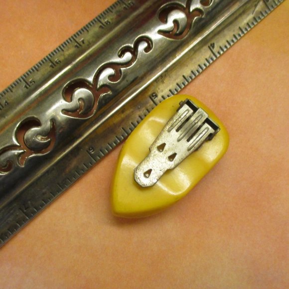 Art Deco BAKELITE Convertible Dress Clip ~ 1930s Egg Yolk Yellow Bakelite Clip - Picture 14 of 15